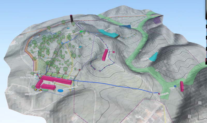 Water retention landscapes capturing rainfall